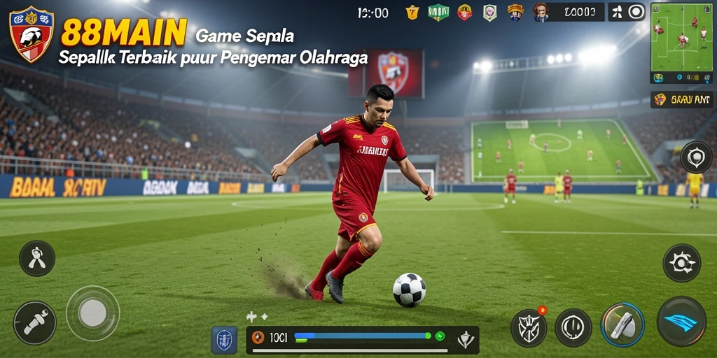 Screenshot gameplay 88MAIN dengan aksi sepak bola yang mendebarkan.