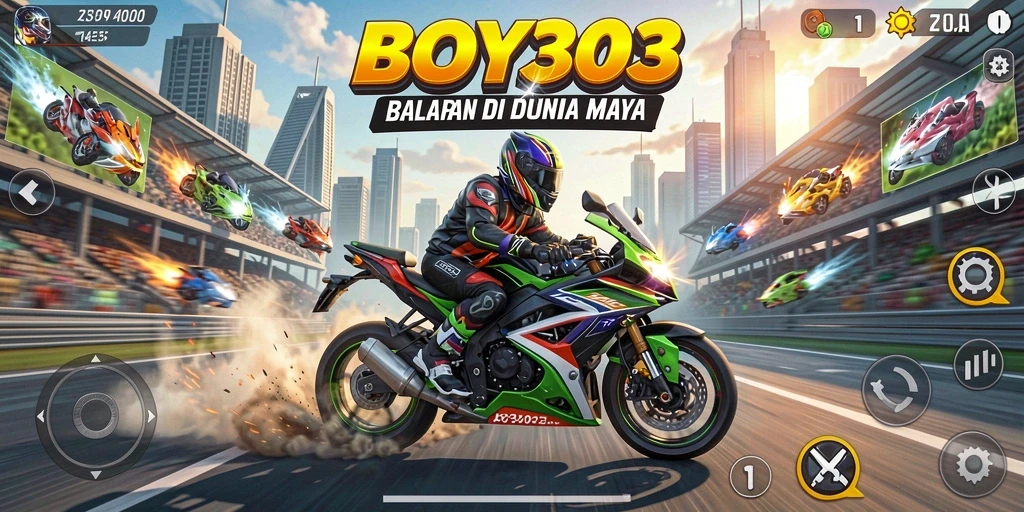 Tampilan gameplay seru dalam balapan motor di BOY303.
