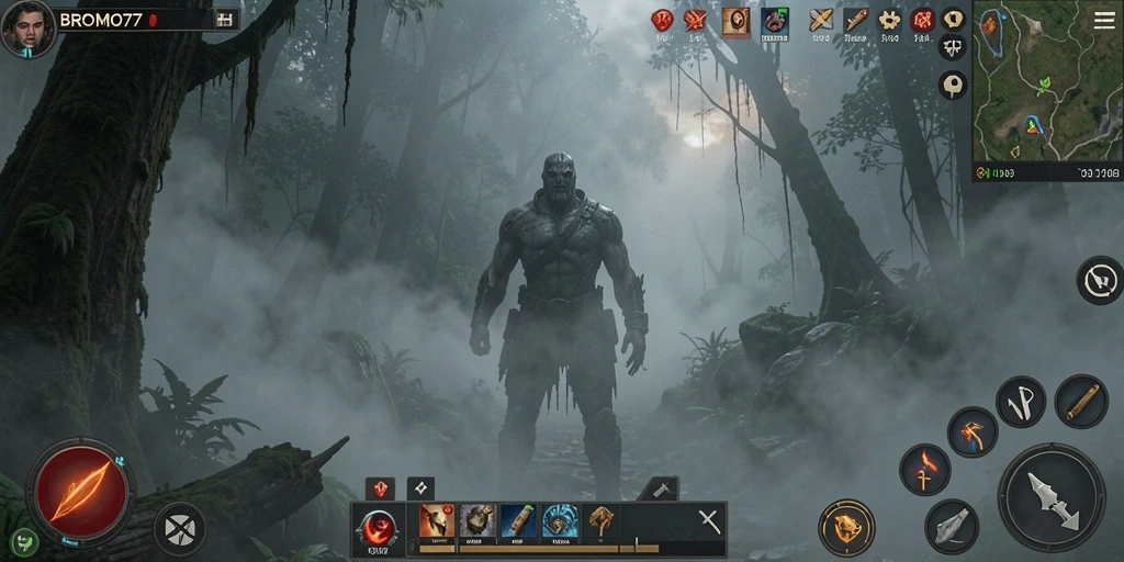 Tampilan gameplay menyeramkan BROMO77 dengan suasana Horror yang mencekam.