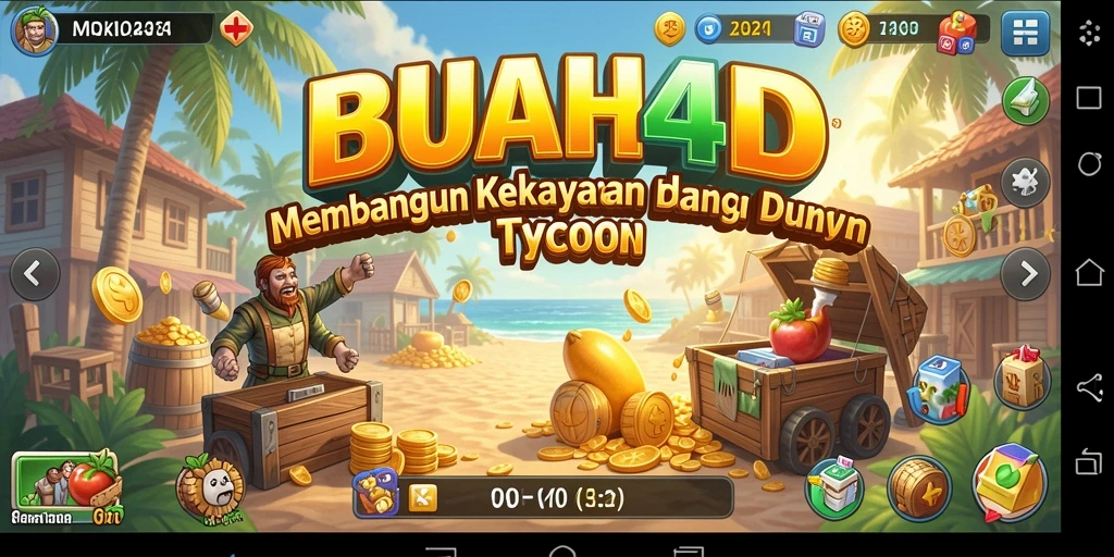 Tampilan gameplay BUAH4D yang menampilkan manajemen bisnis Tycoon.