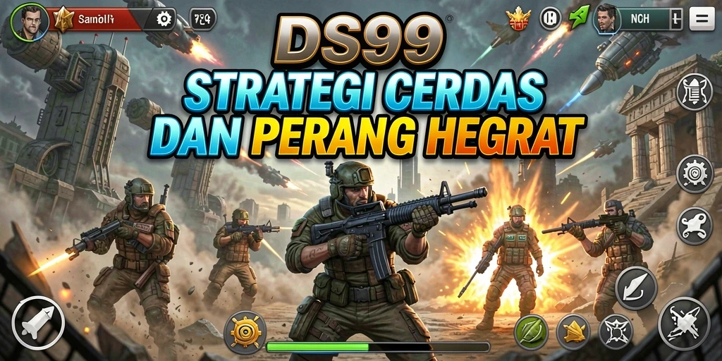 Screenshot gameplay DS99 yang menunjukkan aksi pertempuran SLG intens.