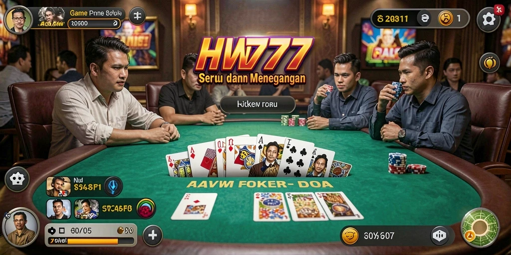 Screenshot gameplay HW777 menampilkan aksi poker yang menegangkan.