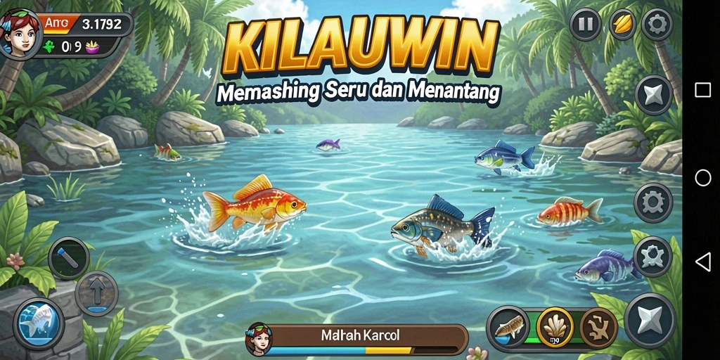 Tampilan gameplay KILAUWIN saat menangkap ikan di lautan.