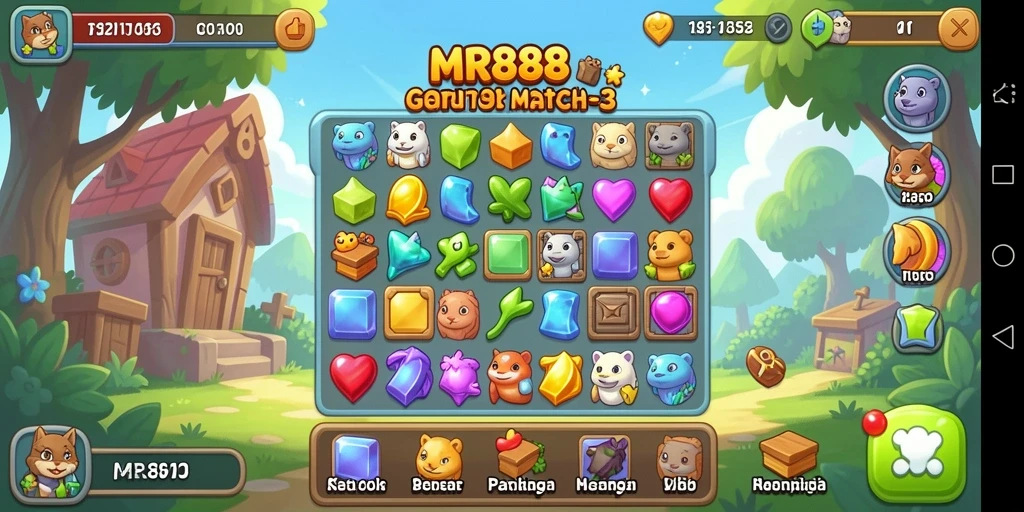 Tampilan gameplay MR888 yang seru dengan tantangan Match-3.