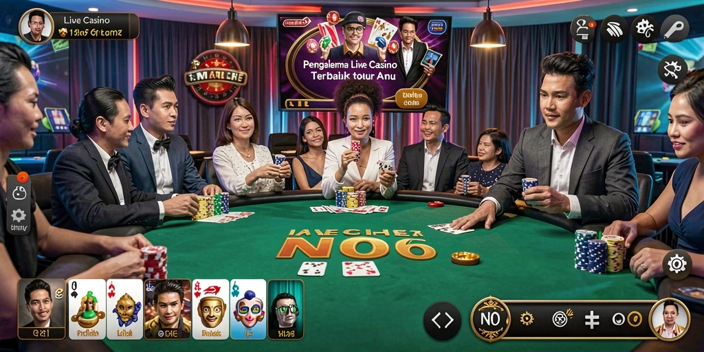Gameplay Live Casino yang mengasyikkan dalam N06 dengan dealer langsung.
