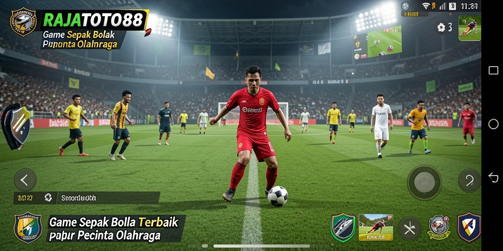 Tampilan gameplay seru di RAJATOTO88 dengan aksi sepak bola yang memukau.