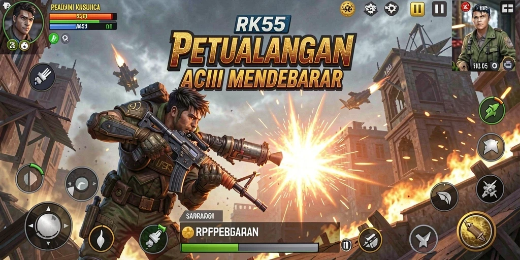 Screenshot gameplay menunjukkan aksi seru dan mendebarkan di RK55.