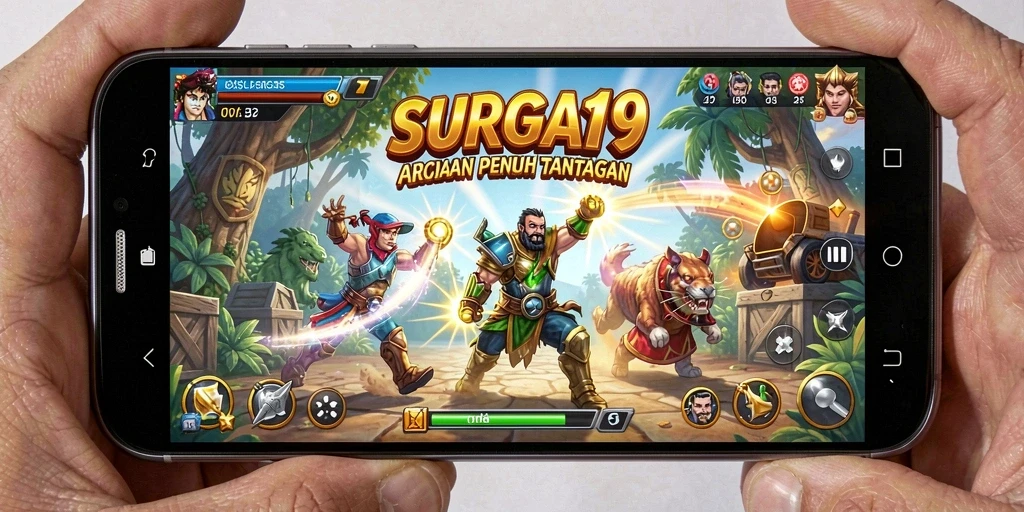 Tampilan gameplay SURGA19 dengan grafis menarik dan karakter beragam.