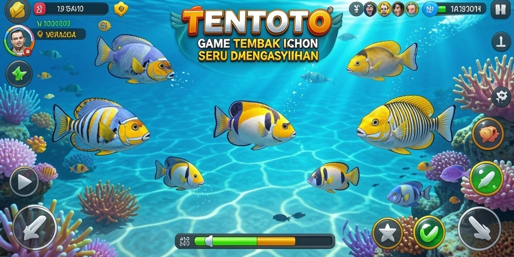 Screenshot gameplay TENTOTO menampilkan aksi seru menangkap ikan.